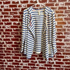 Matilda Jane Blue Striped Midway hooded cotton open front cardigan. Women’s M